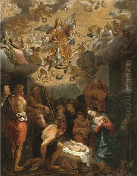 The Adoration Of The Shepherds by Adriaen van Nieulandt