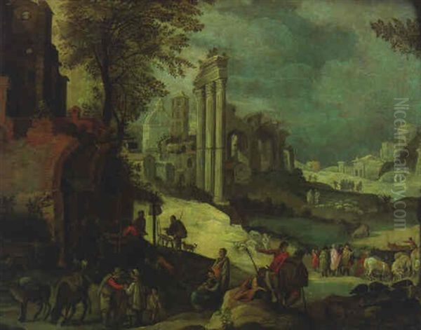 Figures Resting Before A Trattoria, The Forum And Saint Peter's, Rome Beyond - view 1