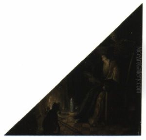 Old Man By Fireplace Flanked By Figure Of Death Old Man By Fireplace Flanked By Figure Of Death