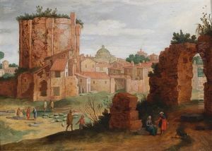 View Of A Town With Roman Ruins And Figures by Willem van Nieulandt the Elder