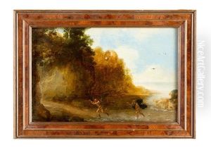 Landscape With Temple On Rocky Coast, With Trees And Plants By The Sea, With Allegory Of Poseidon by Willem van Nieulandt the Elder