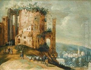 An Italianate Landscape With A Capriccio Of The Temple Of Vesta, Tivoli
