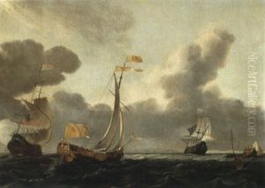 Dutch Shipping In Choppy Seas by Willem van Nieulandt the Elder