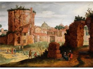 Stadtansicht Mit Romischen Ruinen Und Figurenstaffage by Willem van, the Younger Nieulandt