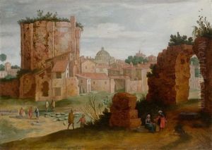 Romische Stadtansicht Mit Ruinen Der Trajansthermen by Willem van, the Younger Nieulandt
