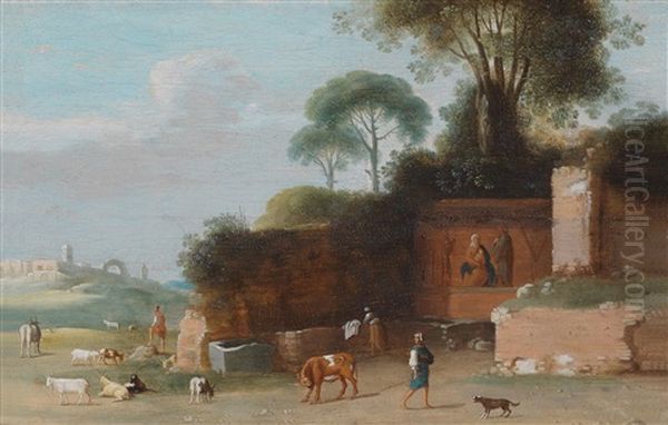 Sudliche Landschaft Mit Ruinen Und Hirtenstaffage - view 1