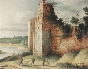 An Italianate Landsape With Figures Collecting Antique Artefacts, Among Ancient Ruins