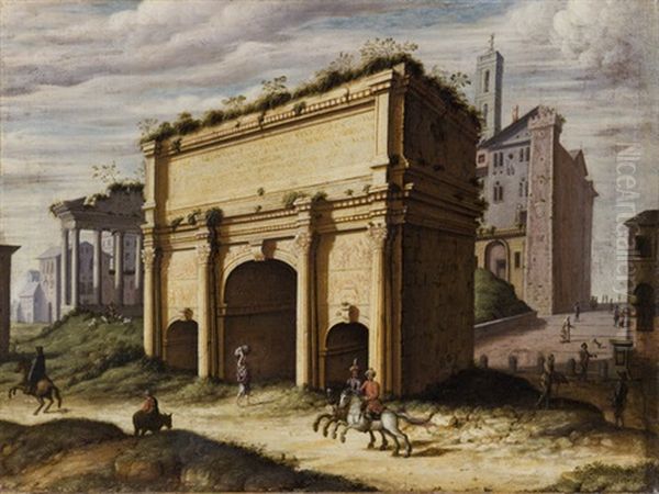Veduta Dell'arco Di Settimio Severo E Del Clivo Capitolino Con Cavalieri In Abiti Orientali - view 1