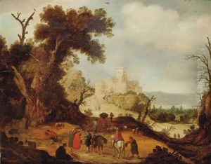 An Italianate Landscape With Travelers And A Fortune Teller On A Path, A Fortification Beyond