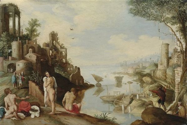 A Capriccio Landscape With Men Bathing - view 1