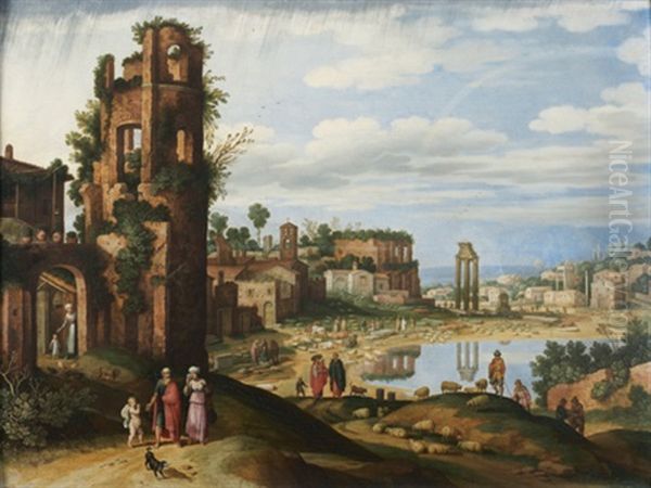 Vue Fantaisiste Du Forum Apres La Pluie, Animee De Personnages - view 1