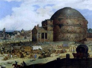 Busy Market Scene Outside The Pantheon At Rome by Willem van, the Younger Nieulandt