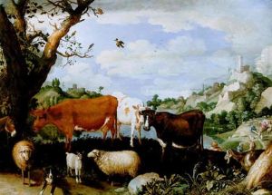 Weite Kustenlandschaft Mit Hirtenstaffage Und Vieh