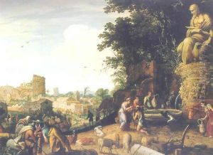 A Capriccio View Of Rome With The Colosseum And Rebecca And Elizer By A Statue Of Zeus