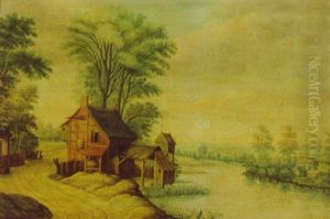 A River Landscape With A House By A Road by Willem van, the Younger Nieulandt