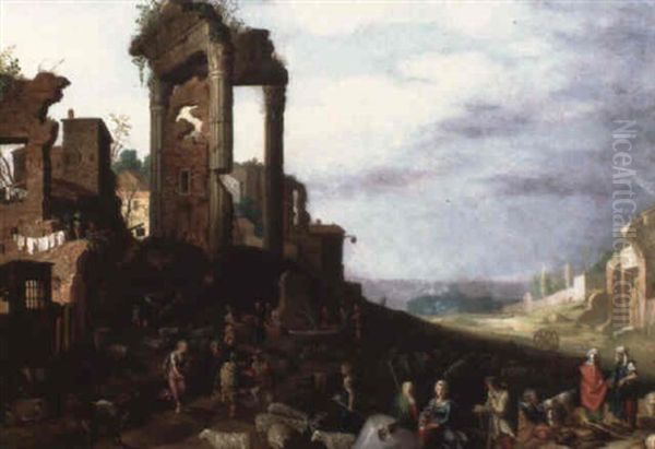 Villageois Parmi Des Ruines Antiques - view 1