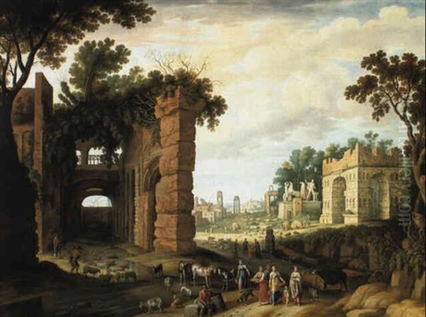 Capriccio Of The Roman Forum With Drovers And Watercarriers On A Path - view 1