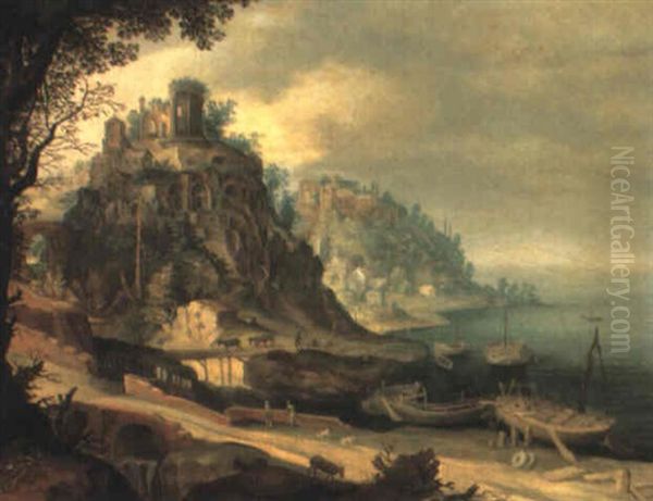 Rocky Mediterranean Coast With The Temple Of The Sibyl At Tivoli - view 1
