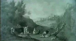 A Classical Italianate Landscape With Women Bathing In The Foreground by Willem van, the Younger Nieulandt