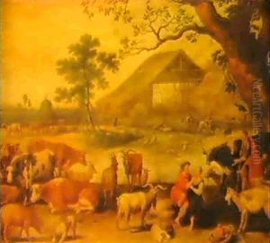 A Peasant Couple With Cattle By A Farm by Willem van, the Younger Nieulandt
