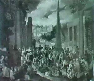 A Market Among Ruins In An Italianate Landscape. by Willem van, the Younger Nieulandt