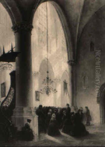 An Interior Of A Church With Numerous Figures In Prayer - view 1