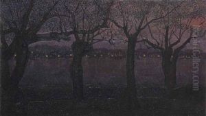 A View Of The River Waal By Night, Nijmegen by Jakob Nieweg