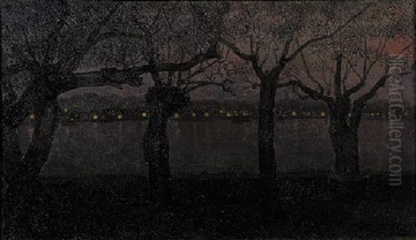 Willows Along A Lake, A City In The Distance - view 1