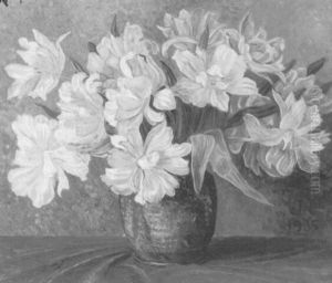 Een Bloemstilleven Met Witte Tulpen by Jakob Nieweg