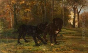 Les Deux Chiens Noirs Dans Un Parc by Charles Frederic Nifenecker