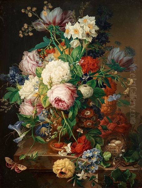 Still Life With Roses, Forget-me-not, Poppies, Hyacinths, Butterflies And A Bird's Nest - view 1