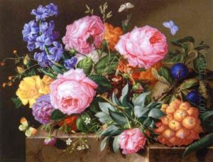 Blumen Und Fruchte Auf Marmorplinthe