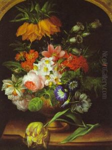 Blumenstilleben Mit Konigskerze, Rose, Narzissen, Tulpe Und Anderen Blumen
