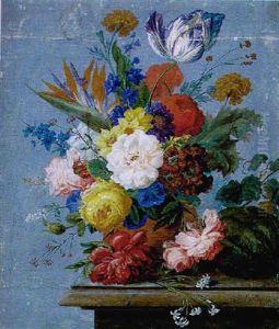 Blumen Und Kurbis Auf Plinthe