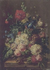 Stilleben Mit Rosen, Primeln, Mohn Und Iris