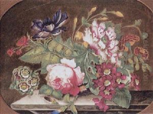 Biedermeierlicher Blumenstraus Auf Marmorplatte