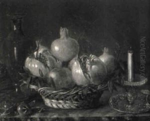 Stilleben Mit Fr_chtekorb, Kerze Und Vase
