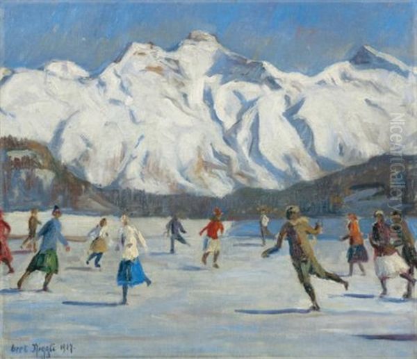 Schlittschuhlaufer Vor Gebirgslandschaft (ice Skaters In Front Of Mountain Landscape) - view 1