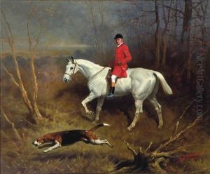Gillard, Grey Bolt, A Huntsman On A Grey Horse, Riding Through A Wood With A Hound On The Scent by Basil J. Nightingale