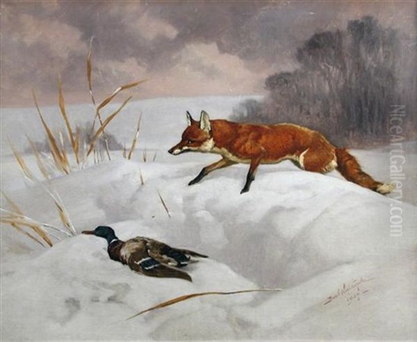 Fox And Duck In A Winter Landscape - view 1