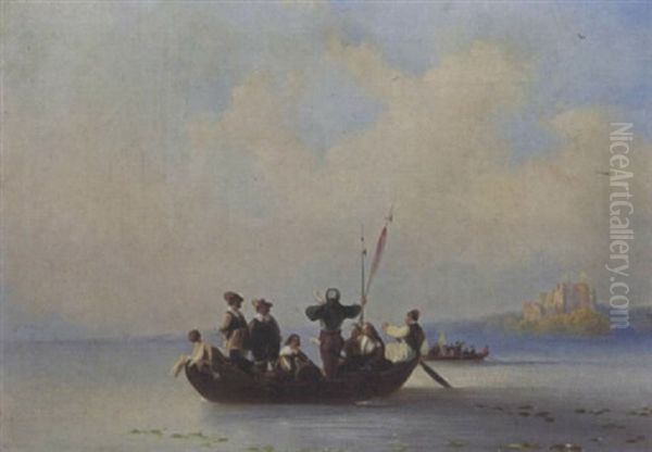 Elegant Figures In A Boat Accompanying A Lady - view 1