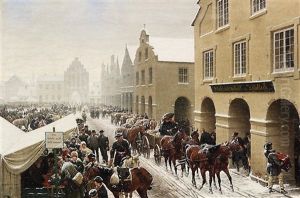 Viehmarkt Auf Dem Marktplatz Von Preusisch-eylau(?) by Arthur Johann Severin Nikutovski
