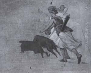 Weibliche, Antike Gestalten Beim Schweinetreiben by Arthur Johann Severin Nikutovski