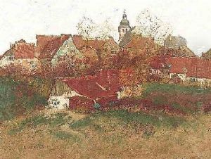 Blick Auf Ein Kirchdorf. Oberkaufungen In Hessen (?) Blick Auf Ein Kirchdorf. Oberkaufungen In Hessen (?)
