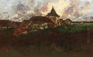 Kirchdorf In Weiter Feldlandschaft by Erich Nikutowski