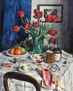 Nature-morte Au Bouquet De Tulipes Et Pichet by Peter Alexanrovitch (Pierre) Nilouss