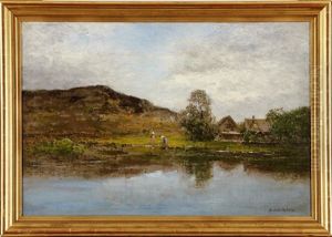 Strandbild Med Tva Figurer by Johan Severin Nilsson