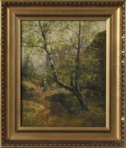 Figure In A Forest Landscape by Johan Severin Nilsson
