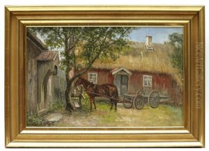 Gardsbild Med Hast Och Vagn