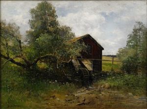Landskap Med Vattenkvarn Landskap Med Vattenkvarn